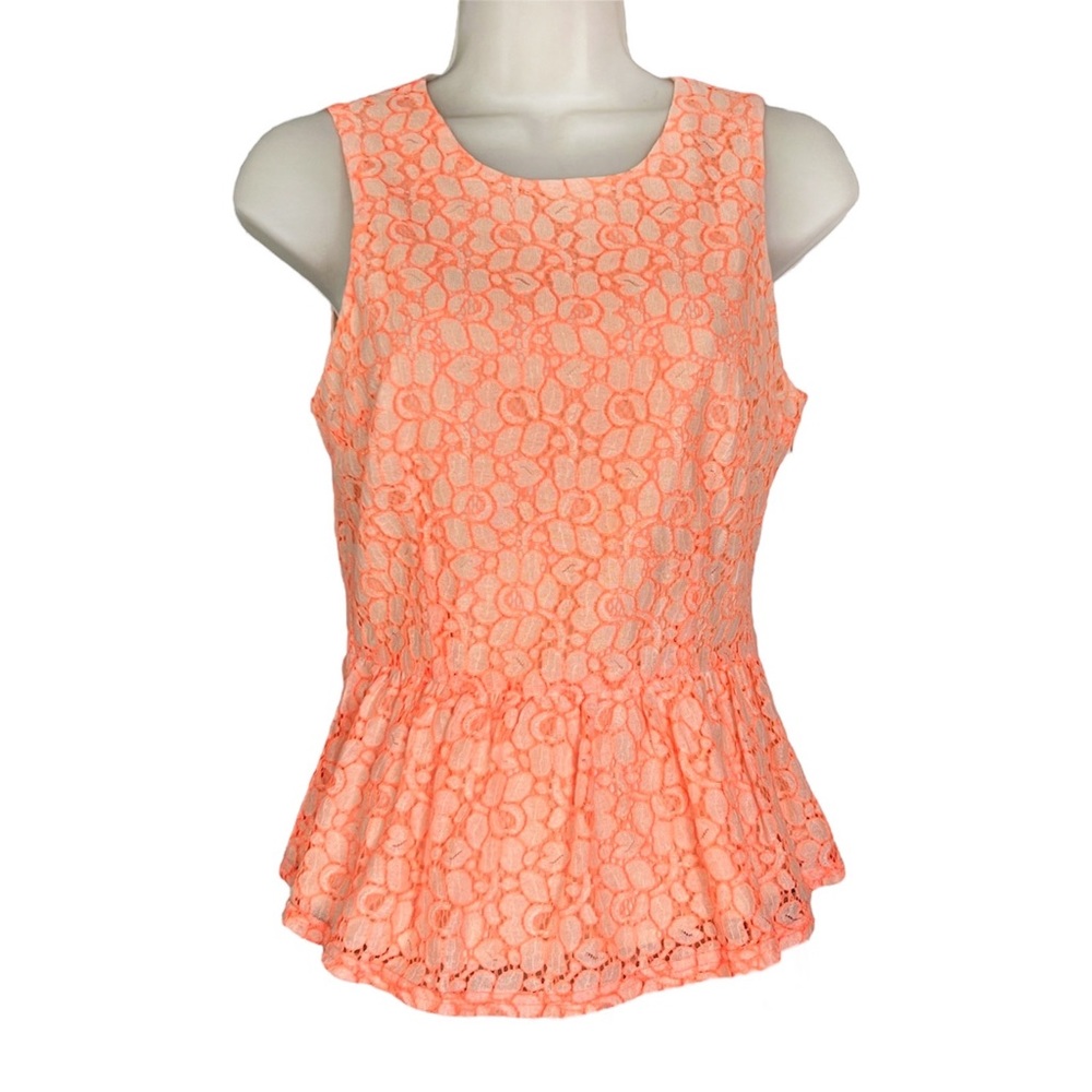Saks Fifth Avenue 5/48 Orange Sleeveless Peplum Top Floral Eyelet Size Small